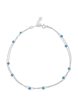 Silver Short Size Anklet with Turquoise for Luck 