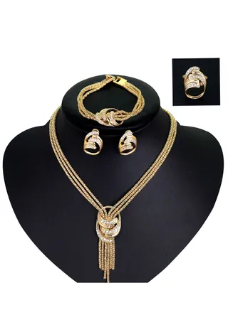 Jewelry for Women, 4 Pcs Necklace Earrings Bracelet Ring Bridal Sets Brides Wedding Party Costume Accessories Gifts 