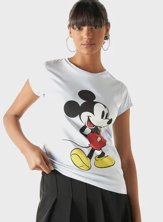 Mickey Mouse Print Crew Neck T-Shirt