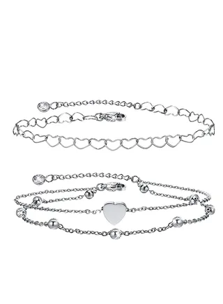 2 Pcs Anklets for Women Heart Chain Ankle Bracelet, Adjustable Anklet for Women Teen Girls 