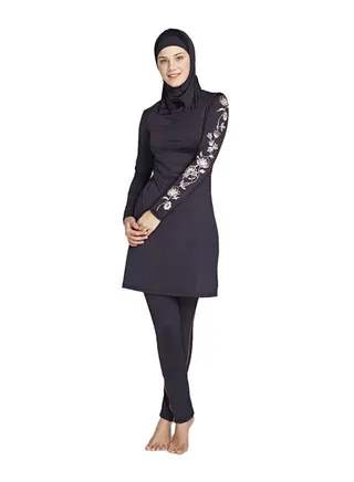 Muslim Flower Printed  Swimwear Black 