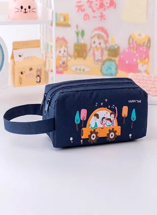 Large Capacity Double Zippers Pen Pouch Zipper Pouch Pencil Bag Pencil Case Cartoon Pen Bag 
