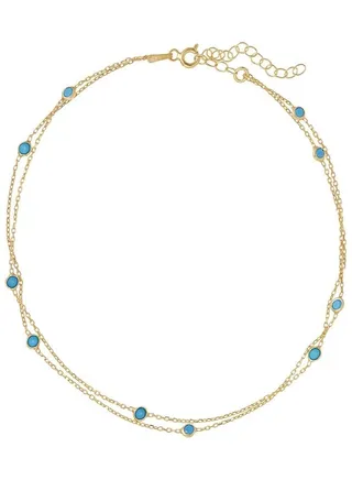 Silver (Gold Plated) Short Size Anklet with Turquoise for Luck 