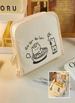 Canvas Pencil Bag Large Capacity Girls' Ins Style Stationery Box New Popular Student Stationery Storage Pencil Box 