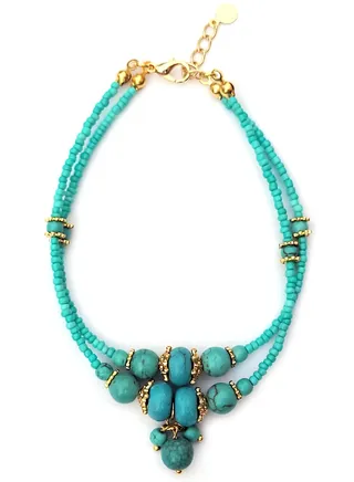 Double Row Medium Size Turquoise Anklet 