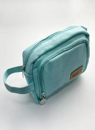 Student Solid Color Stationery Box Simple Hand Carry Large-capacity Double-layer Thickened Cotton and Linen Canvas Pencil Case 