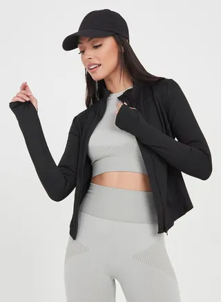 Thumbhole Long Sleeves Piped Fitting Activewear Jacket