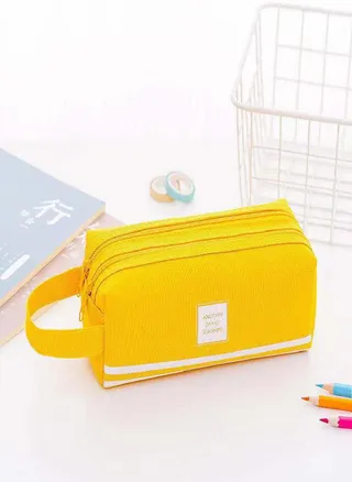 Children Stationery Bag Portable Canvas Pencil Case School Supplies Storage Bag Double-layer Pencil Case  Student Pencil Case  Cute Pencil Case 