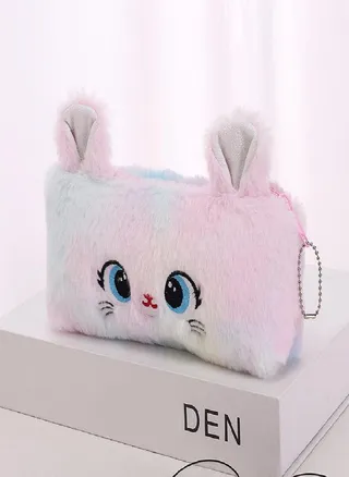 1PC Cute Cartoon Pencil Case Cat Pen Bag Plush Pouch 