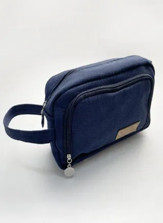 Student Solid Color Stationery Box Simple Hand Carry Large-capacity Double-layer Thickened Cotton and Linen Canvas Pencil Case 