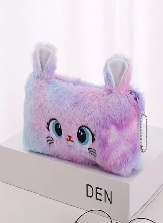 1PC Cute Cartoon Pencil Case Cat Pen Bag Plush Pouch 