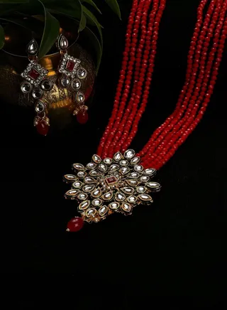 Kundan Beads Gold Plated Necklace Set