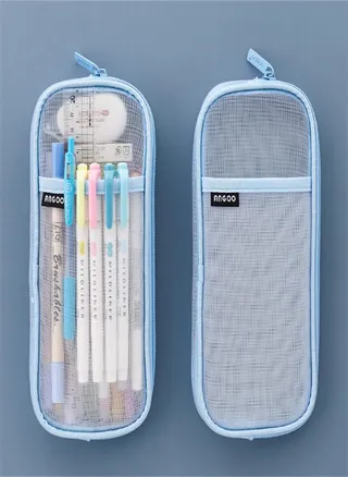 Grids Mesh Pen Pencil Case With Zipper Clear Makeup Color Pouch Cosmetics Bag 