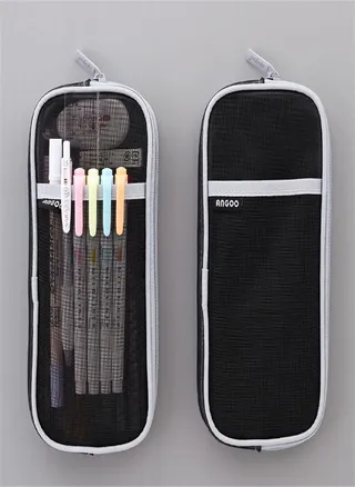 Grids Mesh Pen Pencil Case With Zipper Clear Makeup Color Pouch Cosmetics Bag 