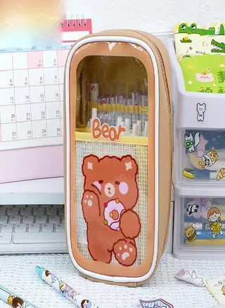 Large Capacity Cute Animal Pen Pouch Pencil Pouch Transparent Pencil Bag Pencil Case Pen Bag 