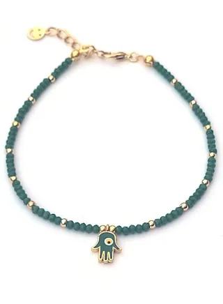 Long Size Crystal Anklet with an Evil Eye in the Center of a Hamsa 