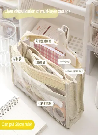 Six Layers Large Capacity Pencil Bag Stationery Supplies Aesthetic Transparent Pen Case Pouch School 