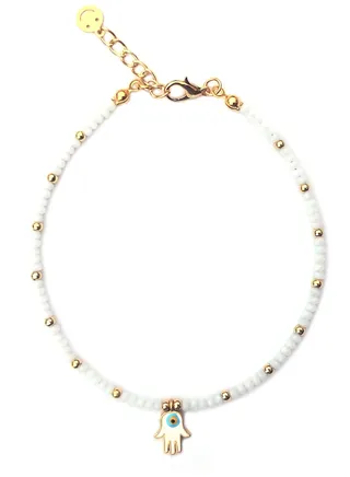 Long Size Crystal Anklet with an Evil Eye in the Center of a Hamsa 