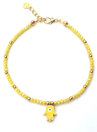 Long Size Crystal Anklet with an Evil Eye in the Center of a Hamsa 