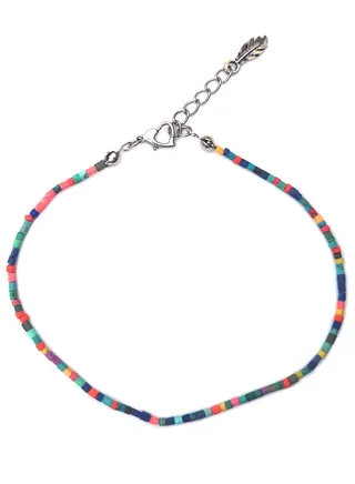 Long Size Multicolor Anklet with Cylindrical Beads 