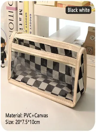 Lattice Pencil Bag Checkerboard Pattern Pen Case Transparent Waterproof Storage Pouch for Student 