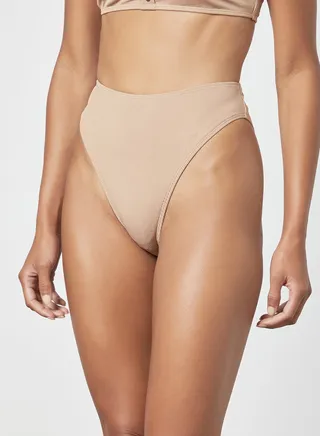 High Leg Ribbed Bikini Bottoms Brown 