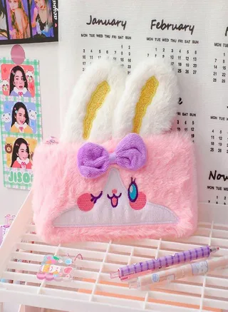 Capacity Learning Stationery Rabbit Pen Bag Plush Pencil Case Zipper Pouch Plush Rabbit  Pencil Bag 