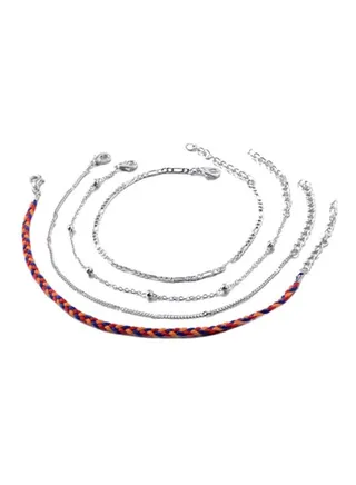 4-Piece Retro Weave Design Chain Anklet 