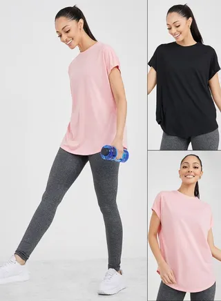 Pack of 2 - Solid Curved Hem Activewear Top 