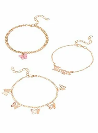 Women Anklets Chain Ankle Bracelet Boho Layered Anklet Butterfly Beach Crystal Foot Jewelry Barefoot Charm for and Girls 