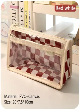 Lattice Pencil Bag Checkerboard Pattern Pen Case Transparent Waterproof Storage Pouch for Student 