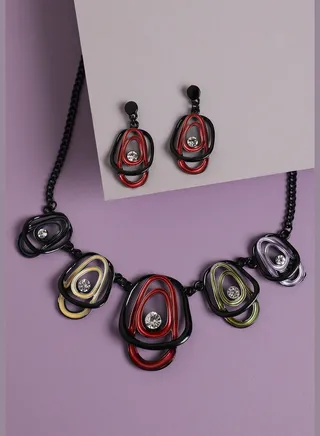 Trendy Designer Stone Party Wear Necklace and Earring Set For Women