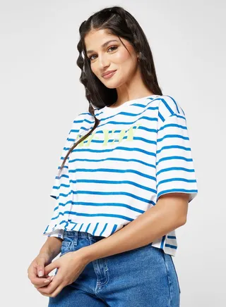 Oversized Graphic Twist Knot Striped T-Shirt 