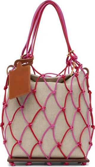Jacquemus Beige & Pink Le Raphia 'Le Petit Filet Pralu' Tote