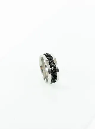 Stainless Steel spinner Ring For Him silver/black size 7/17 