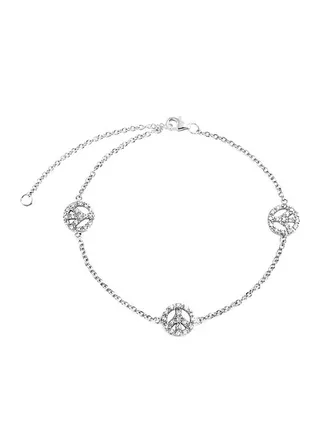 925 Sterling Silver  Peace Sign Zirconia Anklet 