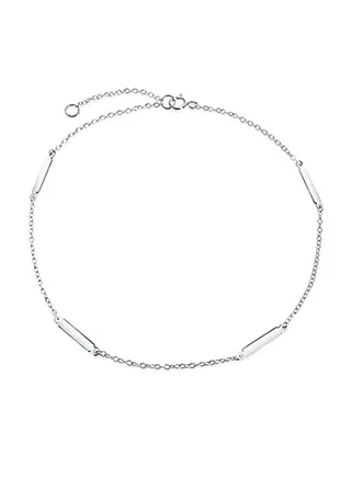 925 Sterling Silver Plain Bar And Link Chain Anklet 