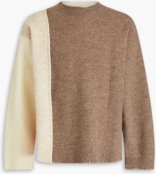 Color-block mélange wool and cotton-blend felt sweater