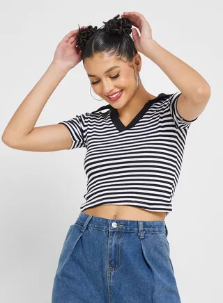 Urban Minx Striped Cropped T-Shirt 
