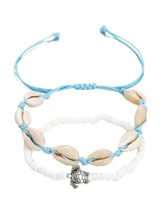 2-Piece Alloy Shell Bead Design Anklet Chain 