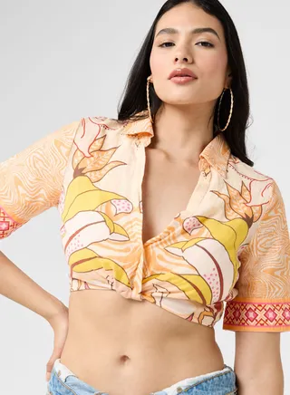Floral Print Crop Shirt 