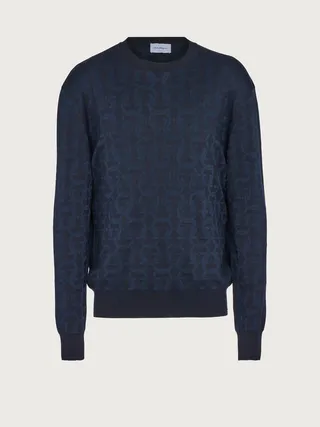 Ferragamo Men Gancini round neck sweater Blue