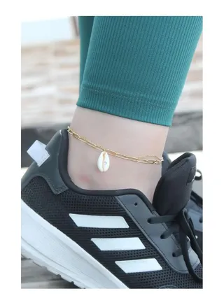 Steel Shell Detailed Blue Stone Double Chain Anklet 