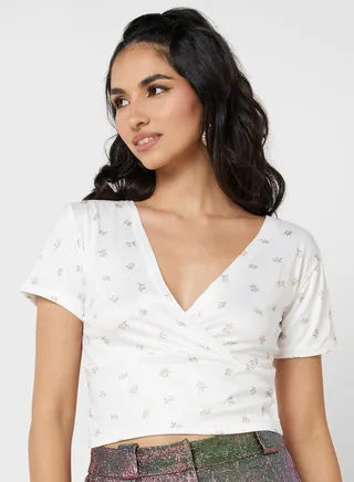 Printed Wrap Front T-Shirt 