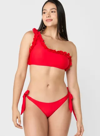 One Shoulder Ruffle Bikini Set 