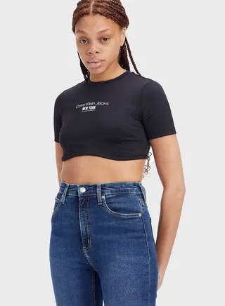 Crew Neck Logo Crop T-Shirt 