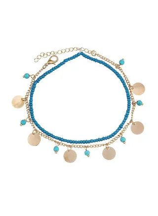 2-Piece Alloy Retro Style Beaded Anklet Chain 