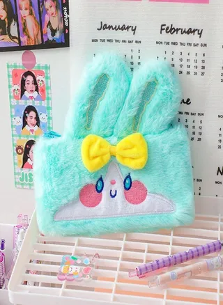 Capacity Learning Stationery Rabbit Pen Bag Plush Pencil Case Zipper Pouch Plush Rabbit  Pencil Bag 