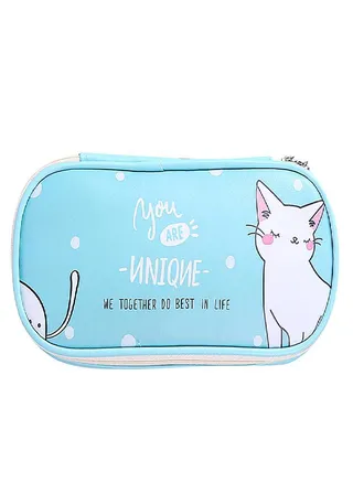 Cute Cartoon Student Leather Pencil Pen Case Box Makeup Pouch Brush Holder Bag 