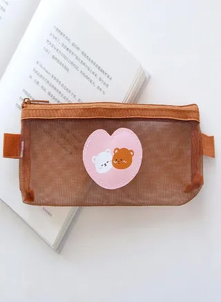 Large Capacity Transparent Bear Pencil Bags Kawaii Pencil Bag Mesh Pencil Case Storage Bags 